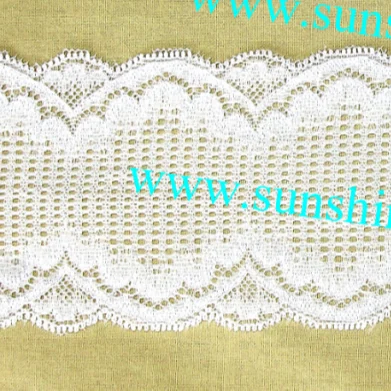 Ningbo sunshine import and export co., ltd. | white flower bordered jacquard stretch lace fabrics-057